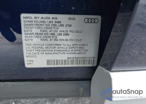 2023 Audi Q5 Premium Plus 45 Tfsi S Line Quattro from USA, damaged, VIN WA1EAAFYXP2110178